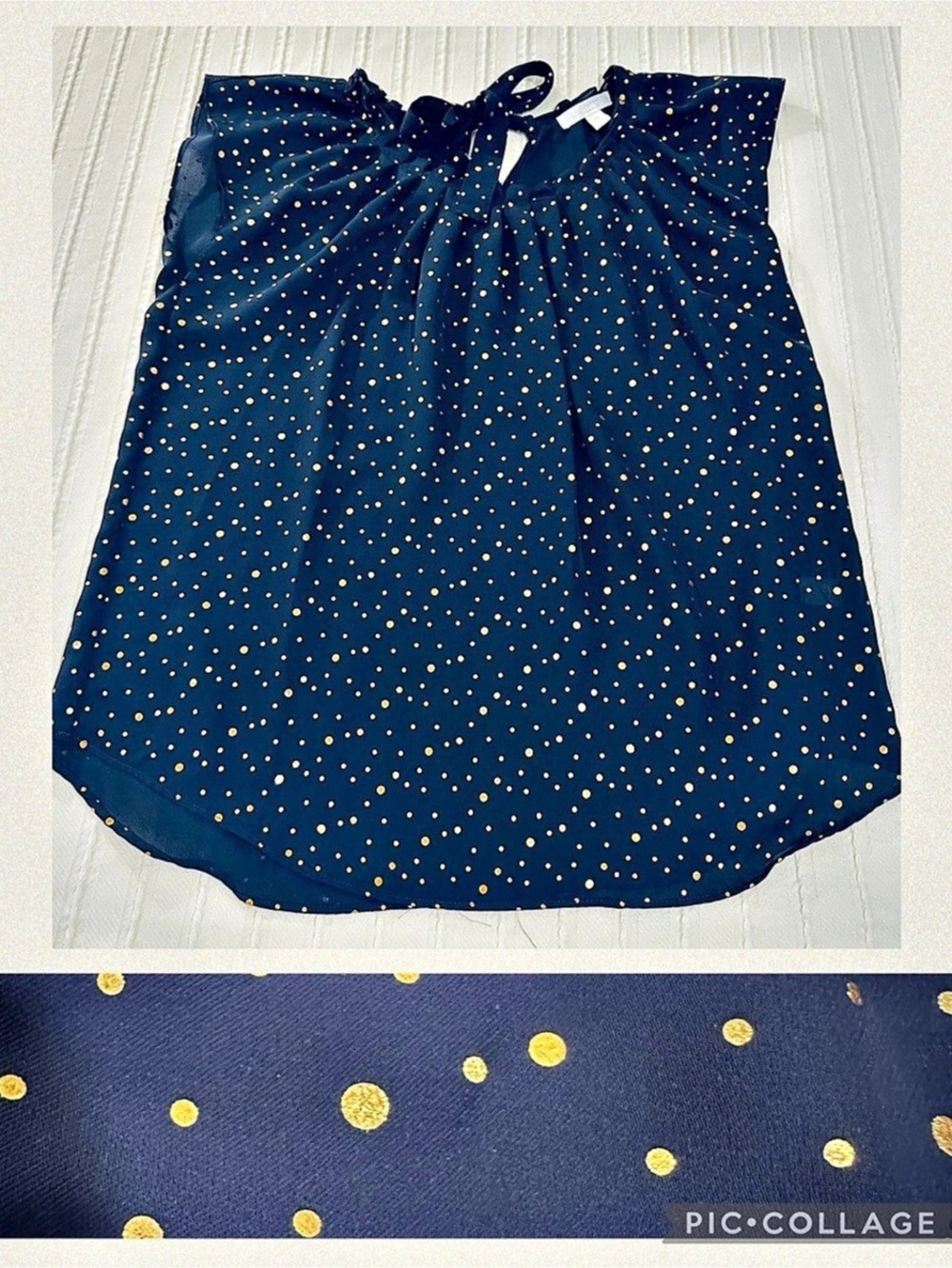 LC Lauren Conrad Polka Dot Blouse in Navy & Rose Gold